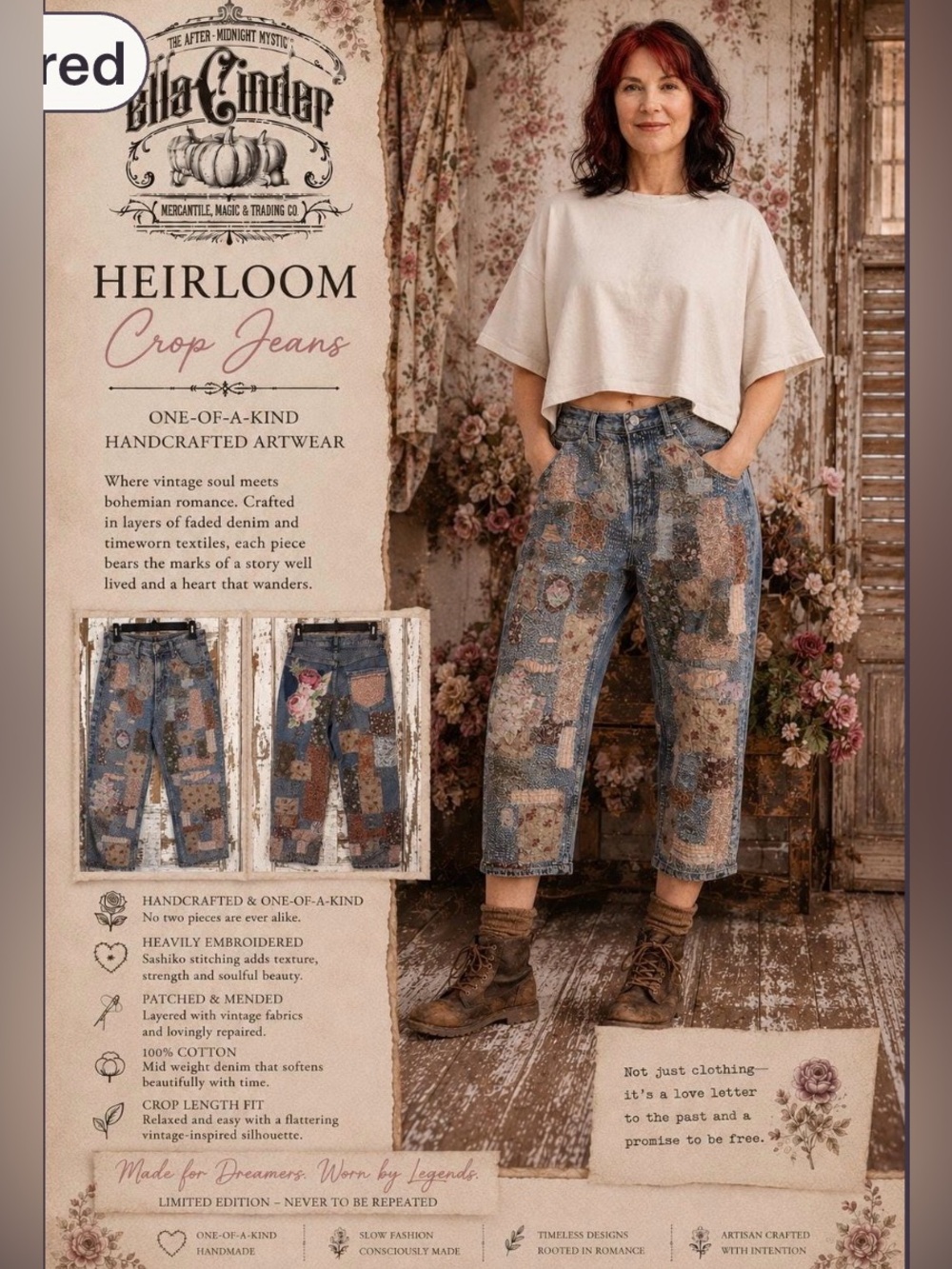 NEW “ellaCinder” brand Busker Patchwork Blue Jeans shabby gypsy